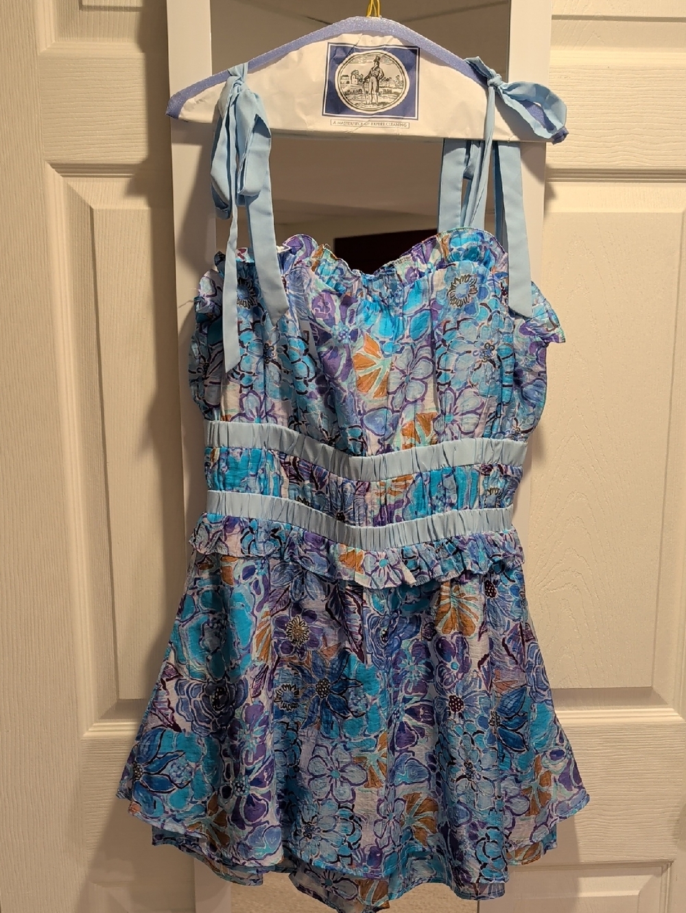 Blue Floral Tie-Shoulder Romper